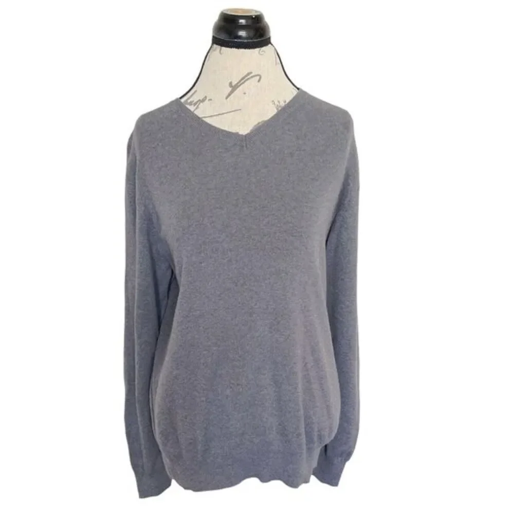 Vintage J. Crew Men's 100% Pima Cotton V-Neck Sweater Gray Ribbed Size Medium